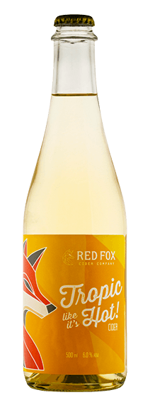 Bottle of Tropic Like It's Hot! tropical hard cider by Red Fox Cider on a white background