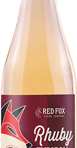 Bottle of Rhuby Tuesday Rhubarb Cider by Red Fox Cider on a white background